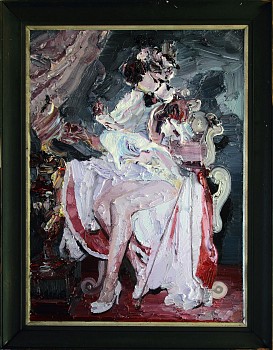 wac17510 miss universe 1957 oil on superwood and old frame