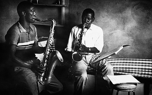 DANIEL 'KGOMO ' MOROLONG, MUSIC #3<br />
<br />
Jazz Artists in practice (Mzoli Madyaka & Eric Nomvete)
c 1950s - 1970s, Photographic Print