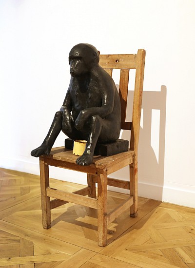WILMA CRUISE, END GAME BABOON ON CHAIR WITH ENAMEL CUP
2015-2020, BRONZE AND FOUND OBJECTS