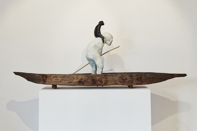 WILMA CRUISE, DON'T PAY THE FERRYMAN UNTIL YOU GET TO THE OTHER SIDE
2019, BRONZE FIGURE IN WOODEN BOAT
