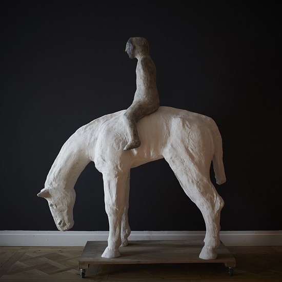 WILMA CRUISE, HE LOVED BIG BROTHER
2020, BRONZE FIGURE ON RESIN AND MARBLE DUST HORSE ON WOODEN TROLLEY
