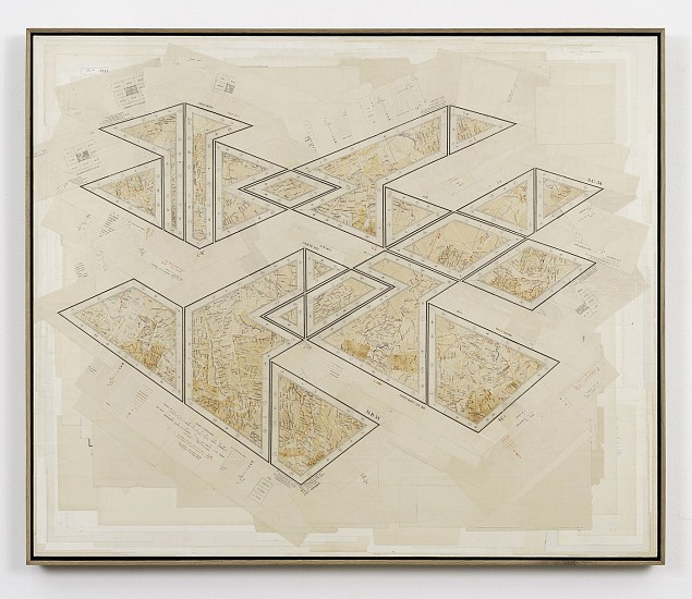 GERHARD MARX, FOUR INTERSECTING EXCAVATIONS (A CARTOGRAPHY OF CAVITIES)
2020, RECONFIGURED MAP FRAGMENTS ON CANVAS
