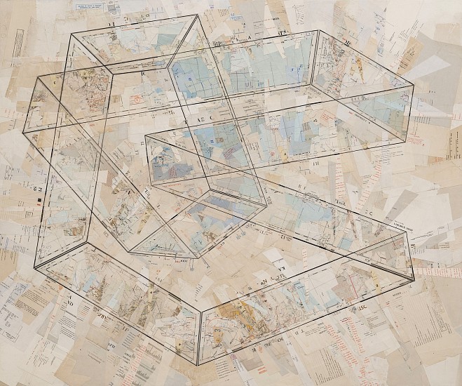 GERHARD MARX, CAVE
2019, RECONFIGURED MAP FRAGMENTS ON ACRYLIC GROUND AND CANVAS