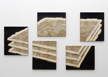 Feral Atlas reconfigured map fragments on board 120cm x 210cm 5 x 50 x 60cm boards photo GJ.van Rooij