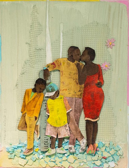 THONTON KABEYA, BLACK LOVE SERIES XI
2023, SCULPTED CANVAS, ACRYLIC, WALNUT POWDER AND NEWSPAPER INK TRANSFER