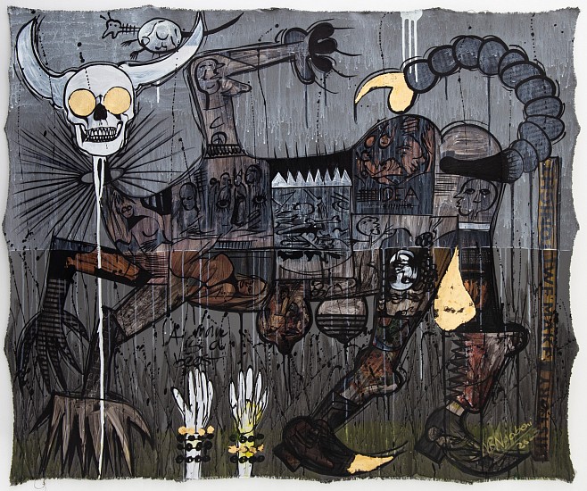 BLESSING NGOBENI, SKULL AND THE BEAST
2023, MIXED  MEDIA ON CANVAS