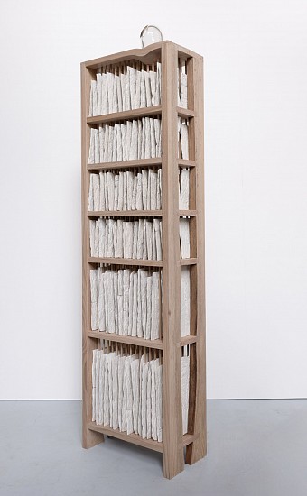 DIANA VIVES, THE DREAM OF MNEMOSYNE
2023, PINE OAK STRUCTURE, 250 PORCELAIN PANELS, GLASS VESSEL, SEAWATER AND INK