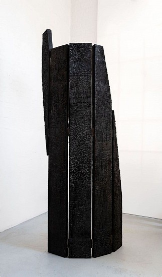 DIANA VIVES, THE FIRE IN THE MIND
2023, STONE PINE BURNT IN WILDFIRE AND MILD STEEL BULLET HINGES