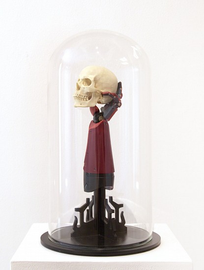 MICHAEL MACGARRY, PERMANENT PROGRESS
2024, FOUND OBJECT, ZINC-PLATED MILD STEEL, ENAMEL, 1/3 SCALE POLY-URETHANE SKULL