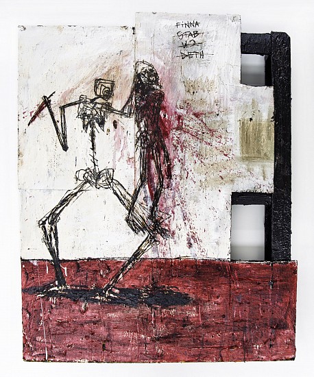 BOYTCHIE, UNTITLED (FINNA STAB U2 DETH)
2025, OIL, ENAMEL AND BITUMEN ON WOOD