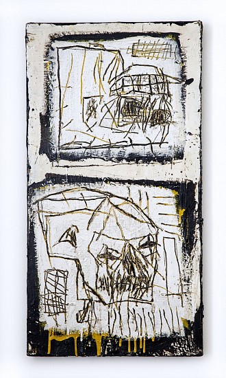BOYTCHIE, 2 SKULLS IN THE DIRT
2023 - 2025, OIL, ENAMEL AND BITUMEN ON CANVAS STRETCHED OVER BOARD