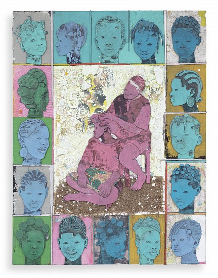THONTON KABEYA, SHE - CORNROWS 3
2025, CHALK PAINT, ACRYLIC AND NEWSPAPER INK ON CANVAS
