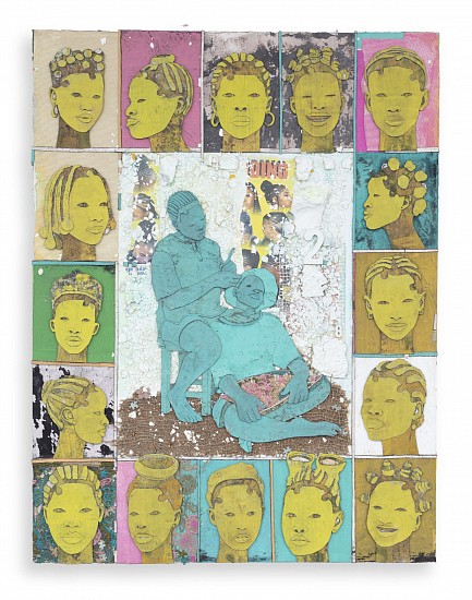 THONTON KABEYA, SHE - CORNROWS 2
2025, CHALK PAINT, ACRYLIC AND NEWSPAPER INK ON CANVAS