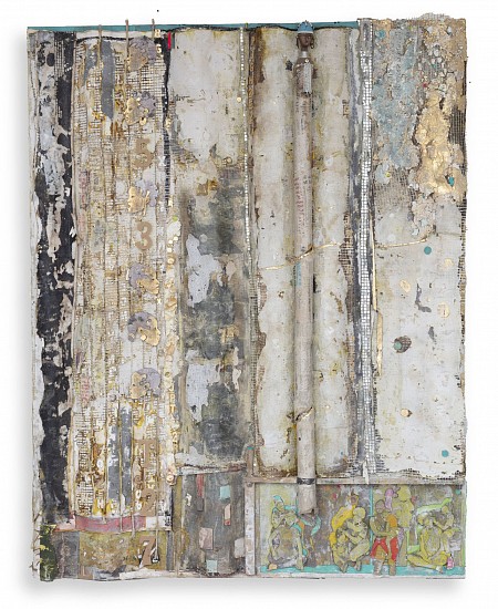 THONTON KABEYA, JOBURG CBD
2025, WALNUT POWDER, CHALK PAINT, WOOD AND NEWSPAPER INK ON CANVAS