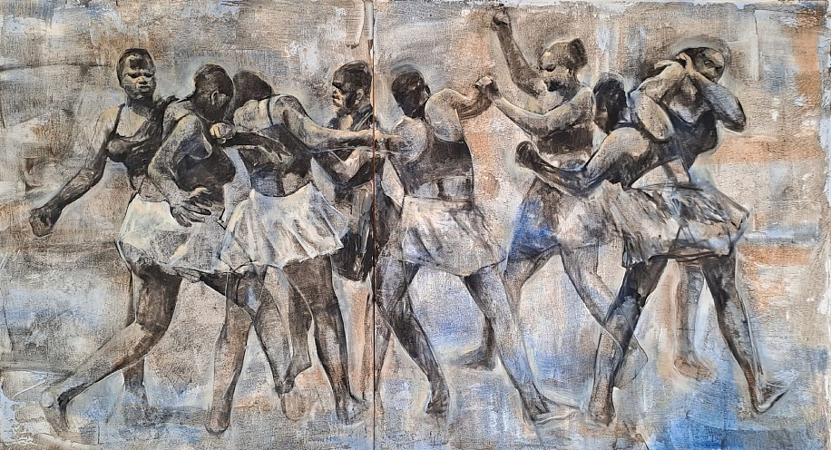 RICKY DYALOYI, RELEASE THE HOUNDS (DIPTYCH)
2025, Mixed Media on Canvas