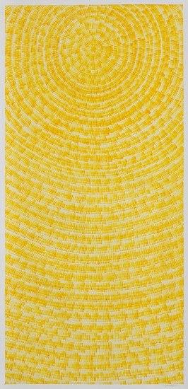 FAITH XLVII, CITRINITAS IV
2026, POTATO STAMPING WITH INDIAN YELLOW INK ON HEAVYWEIGHT ARCHIVAL PAPER