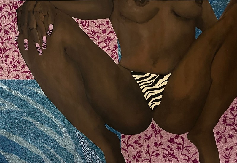 SICHUMILE ADAM, I BUILT THIS GARDEN FOR US
2026, ACRYLIC, GLASS BEADS, GLITTER AND FABRIC ON CANVAS