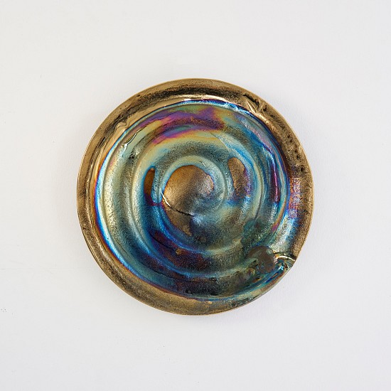 WATER DIXON, NACRE: THE TIDE'S SPIRAL
2026, MULTILAYER BRASS AND SPECTRUM COPPER MIRROR ON 10MM BRONZE SLUMPED GLASS, CLEAR 2K FLOAT FRAMED