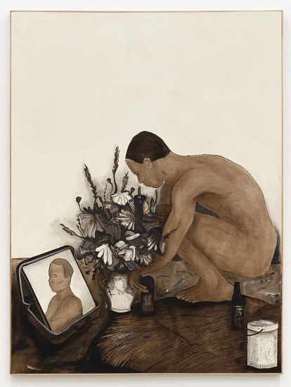 BRETT CHARLES SEILER, TAKING OUT FLOWERS, ONE WEEK LOVERS
2025, BITUMEN AND ROOF PAINT ON CANVAS
