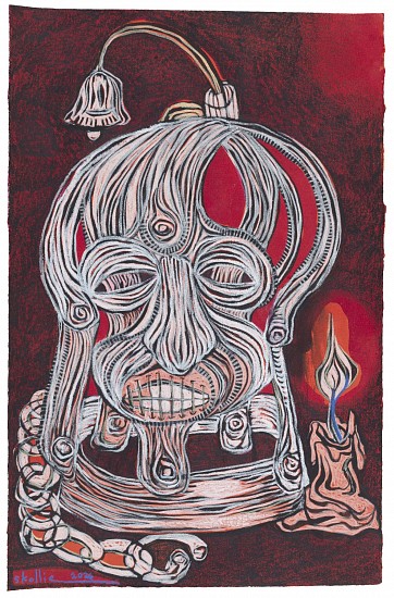 LADY SKOLLIE, SCOLDS BRIDLE: FOR TRYING TO BE MYSELF
2026, INK AND CRAYON ON FABRIANO PAPER